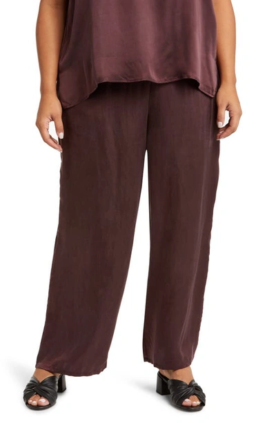 Eileen Fisher Wide Leg Satin Ankle Pants In Cassis