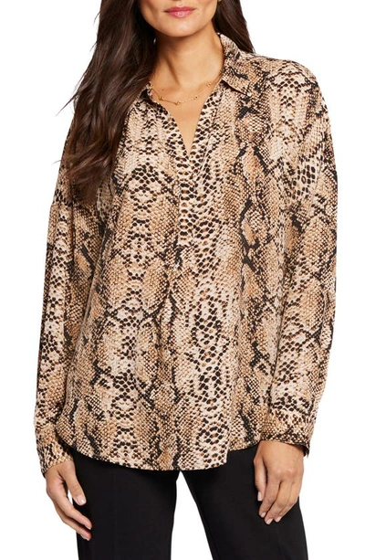 Nydj Becky Recycled Polyester Georgette Blouse In Victorian Python Pink Taupe
