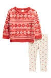 Tucker + Tate Babies' Jacquard Sweater & Pants Set In Red Letter Fairisle- Hearts