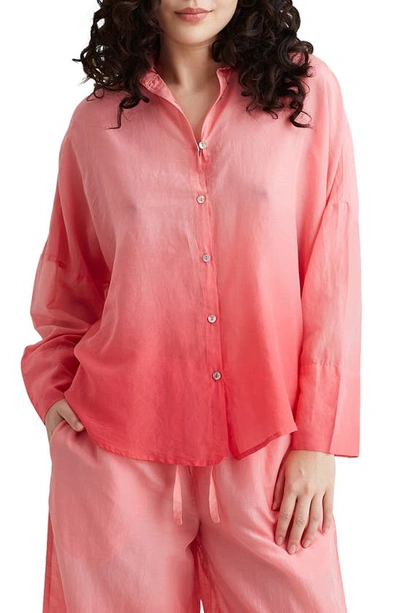 Papinelle Ombré Oversize Cotton Pajama Shirt In Geranium