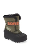 Sorel Kids' Snow Commander Insulated Waterproof Boot In Stone Green Alpin