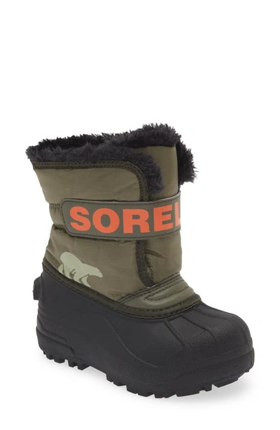 Sorel Kids' Snow Commander Insulated Waterproof Boot In Stone Green Alpine Tundra
