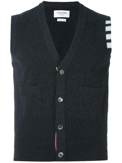 Thom Browne 4-bar Cashmere Cardigan Vest In Grey