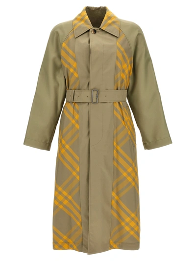 Burberry Check Insert Trench Coat In Beige