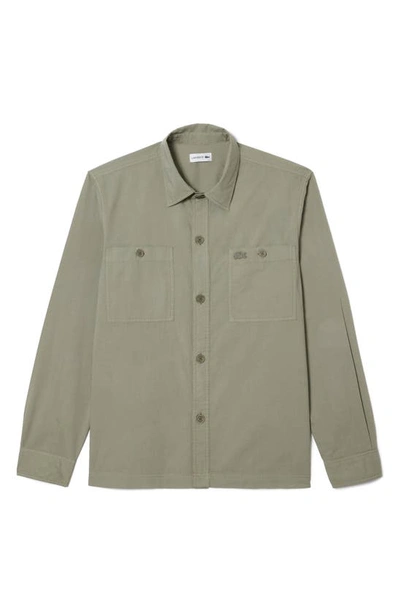 Lacoste Cotton Button-up Overshirt In Eco Olive