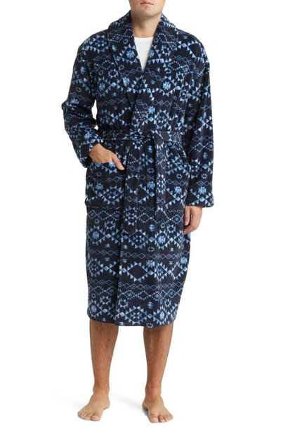 Majestic Geo Pattern Shawl Collar Dressing Gown In Blue