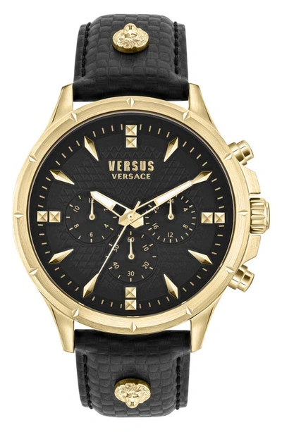 Versus Men's Multifunction Quartz Chrono Lion Modern Black Leather Strap Watch 45mm