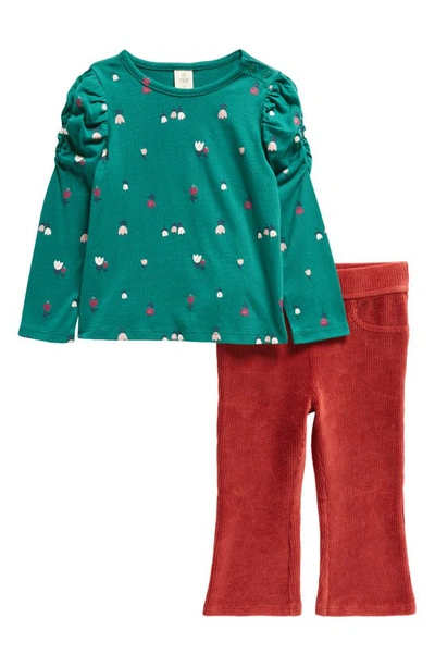 Tucker + Tate Babies'  Print Long Sleeve T-shirt & Rib Pants Set In Green Evergreen Floral- Red