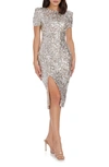 Dress The Population Natasha Sequin Sheath Midi Dress In Silver