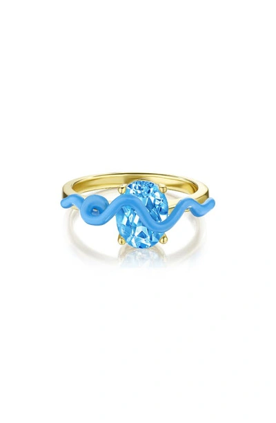 House Of Frosted Anya 14k Gold Plated Blue Topaz Enamel Squiggle Ring