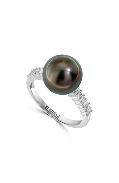 Effy 14k White Gold 10mm Tahitian Pearl & Diamond Ring In Black
