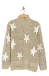Bobeau Star Mock Neck Pullover Sweater In Taupe Star