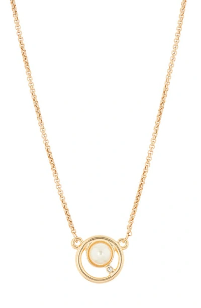 Vince Camuto Imitation Pearl & Crystal Circle Pendant Necklace In Gold