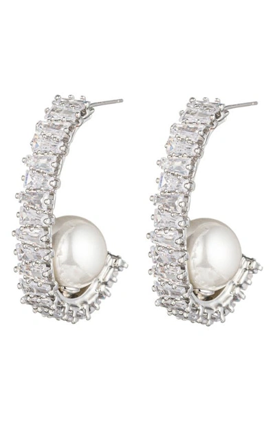 Eye Candy Los Angeles Ava Half Loop Imitation Pearl Drop Earrings In Silver