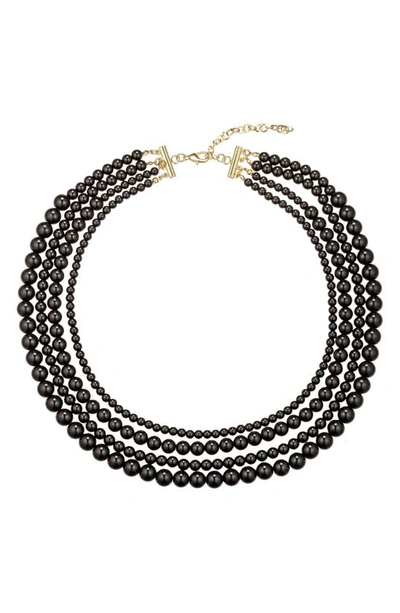Eye Candy Los Angeles Amethyst Beaded Multi Layered Necklace In Black