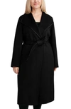 Tahari Juliette Faux Leather Trim Wool Blend Wrap Coat In Black
