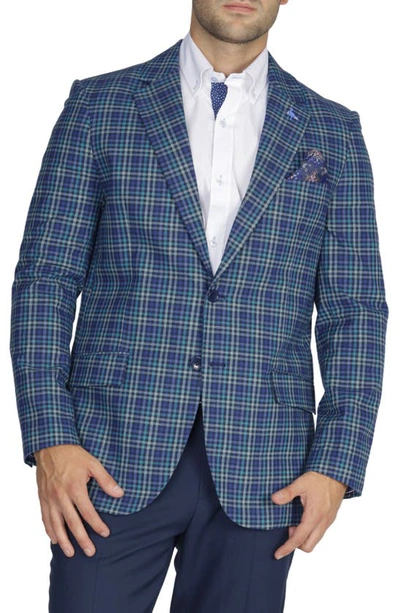 Tailorbyrd Tailored Fit Teal Plaid Cotton Sport Coat