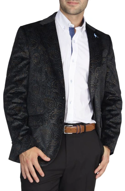 Tailorbyrd Classic Fit Black Paisley Velvet Sport Coat