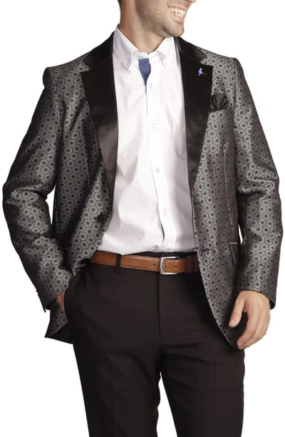 Tailorbyrd Classic Fit Geometric Jacquard Dinner Jacket In Silver