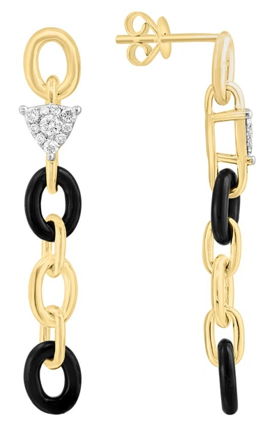 Effy 14k Yellow Gold Pavé Diamond & Onyx Link Drop Earrings In Black