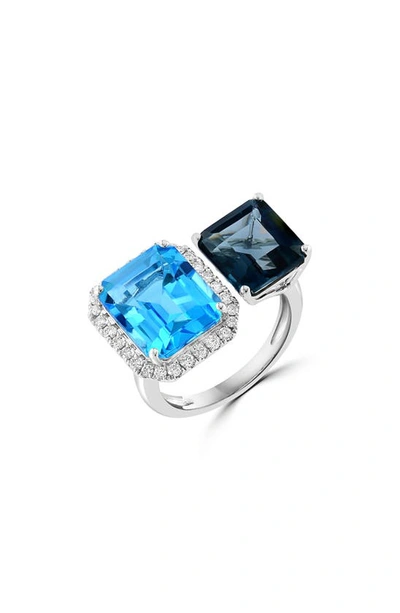 Effy 14k White Gold Blue Topaz, London Blue Topaz & Diamond Ring