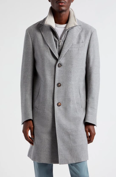 Eleventy Wool Flannel Topcoat With Removable Bib In Medium Grey