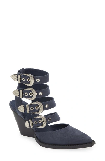 Jeffrey Campbell Barrels Bootie In Blue Suede Silver