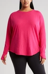 Zella Relaxed Washed Long Sleeve T-shirt In Pink Bright