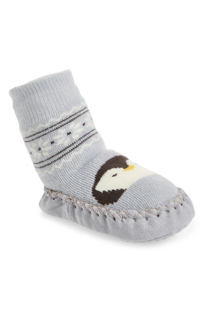Nordstrom Babies' Slipper Socks In Grey Penguin Fairisle