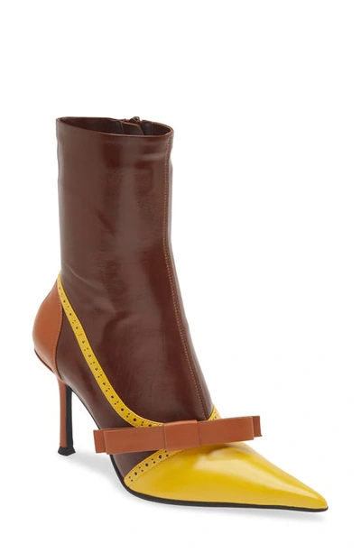 Jeffrey Campbell Secretary Pointed Toe Boot In Brown Yellow Combo