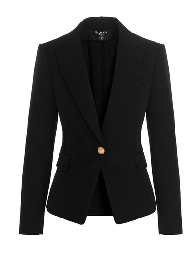 Balmain Wool Single Breast Blazer Jacket Jackets Black