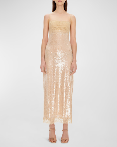 Simkhai Women's Valentina Sequined & Lace Midi-dress In Ginger Root