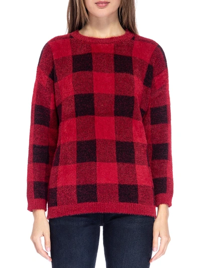B Collection By Bobeau Womens Knit Plaid Crewneck Sweater In Red