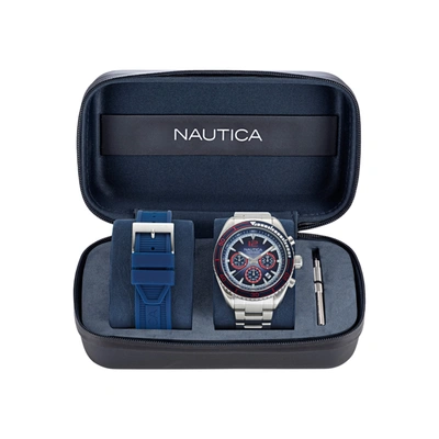Nautica Key Biscane Stainless Steel And Silicone Watch Box Set In Multi