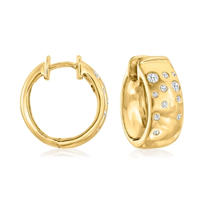 Ross-simons Scattered-diamond Hoop Earrings In 18kt Yellow Gold In White