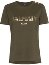 Balmain Button-embellished Printed Cotton-jersey T-shirt In Khaki