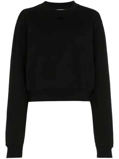 Off-white Arrow Flocked Cotton Sweatshirt In Black