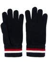 Moncler Black Wool Corporate Gloves In Blue