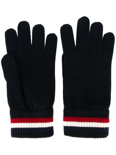Moncler Black Wool Corporate Gloves In Blue