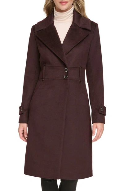 Kenneth Cole New York Notch Lapel Felted Coat In Merlot