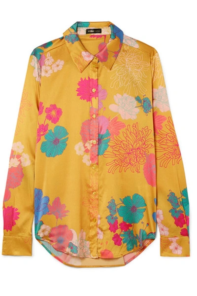 Stine Goya Maxwell Floral-print Silk-blend Charmeuse Shirt In Marigold