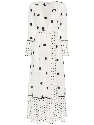 We Are Leone Belted Polka-dot Silk Crepe De Chine Robe In White
