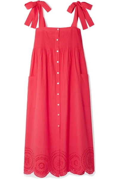 Hatch Sylvie Broderie Anglaise Cotton-voile Midi Dress In Red