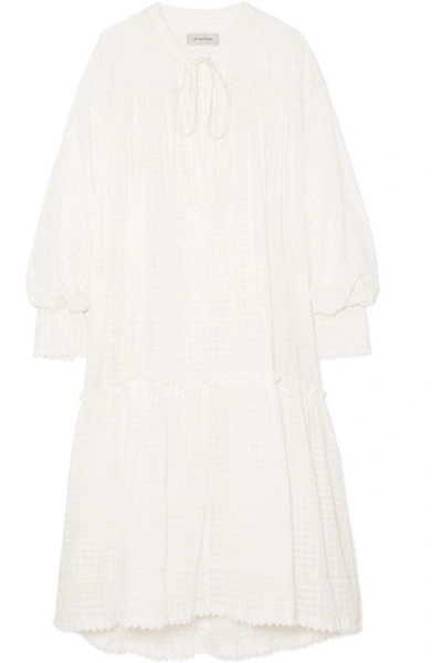 Lee Mathews Laura Lace-trimmed Checked Cotton-muslin Dress In Ivory