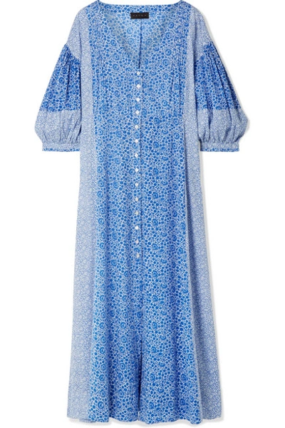 Hatch Nessa Floral-print Cotton-voile Midi Dress In Blue