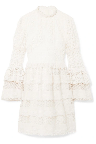 Anna Sui Dew Drop & Trellis Guipure Lace Mini Dress In Cream