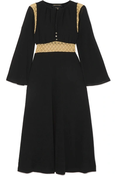 Vanessa Seward Forever Crochet-paneled Cotton-voile Midi Dress In Black