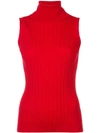 Maison Margiela Ribbed Wool Turtleneck Top In Red