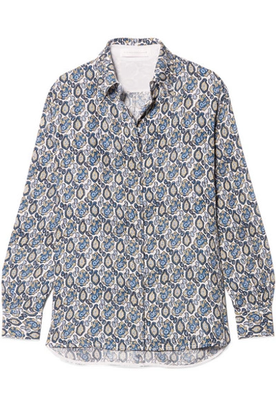 Victoria Beckham Printed Silk-crepon Shirt In Blue
