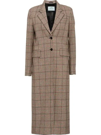 Prada Single-breasted Houndstooth Wool-blend Coat In Beige